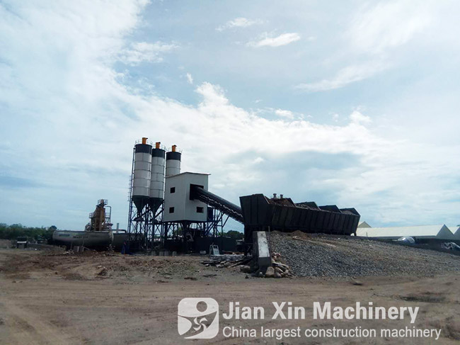 HZS120 concrete mixing plant, manufactured by zhengzhou jianxin machinery and working in the Philippines