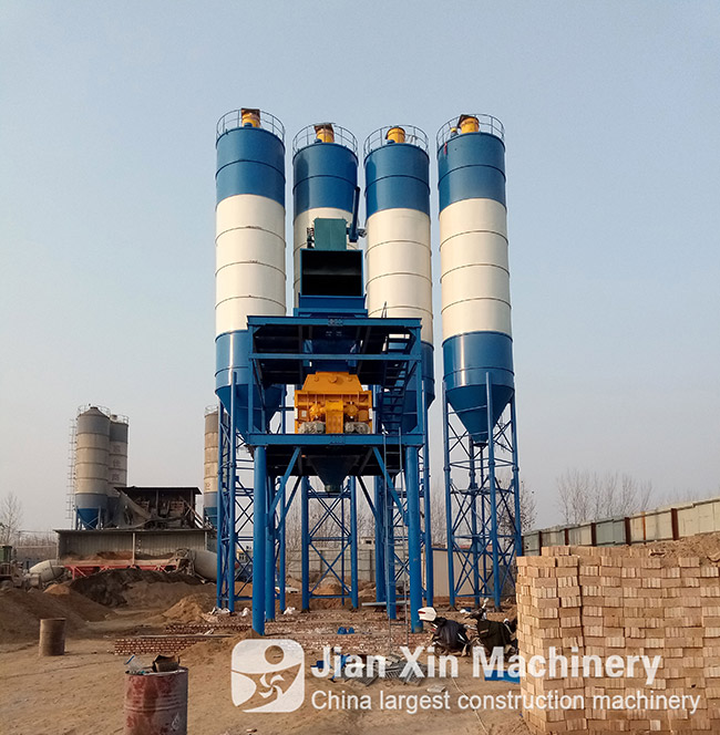 HZS120 concrete mixing plant with 4 sets of 100T cement silo from Zhengzhou Jianxin